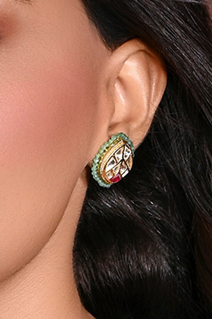 Gold Finish Lotus Stud Earrings by Joules By Radhika at Pernia's Pop Up Shop