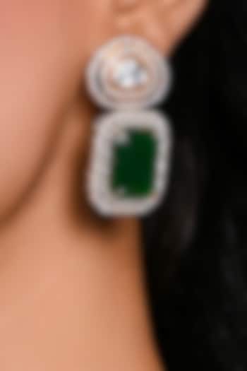 Gold Finish Green Kundan Polki Dangler Earrings by Joules By Radhika at Pernia's Pop Up Shop