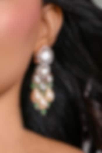 Gold Finish Multi-Colored Kundan Polki Dangler Earrings by Joules By Radhika at Pernia's Pop Up Shop