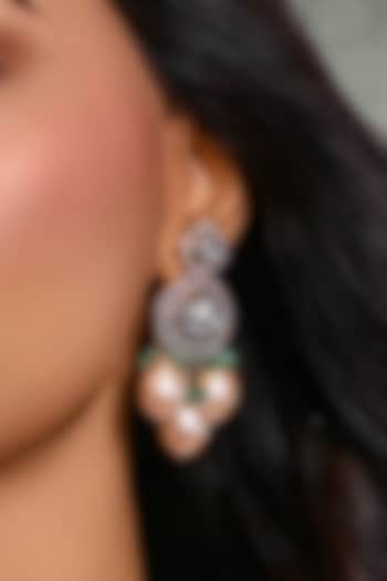 Gold Finish Multi-Colored Kundan Polki Dangler Earrings by Joules By Radhika at Pernia's Pop Up Shop
