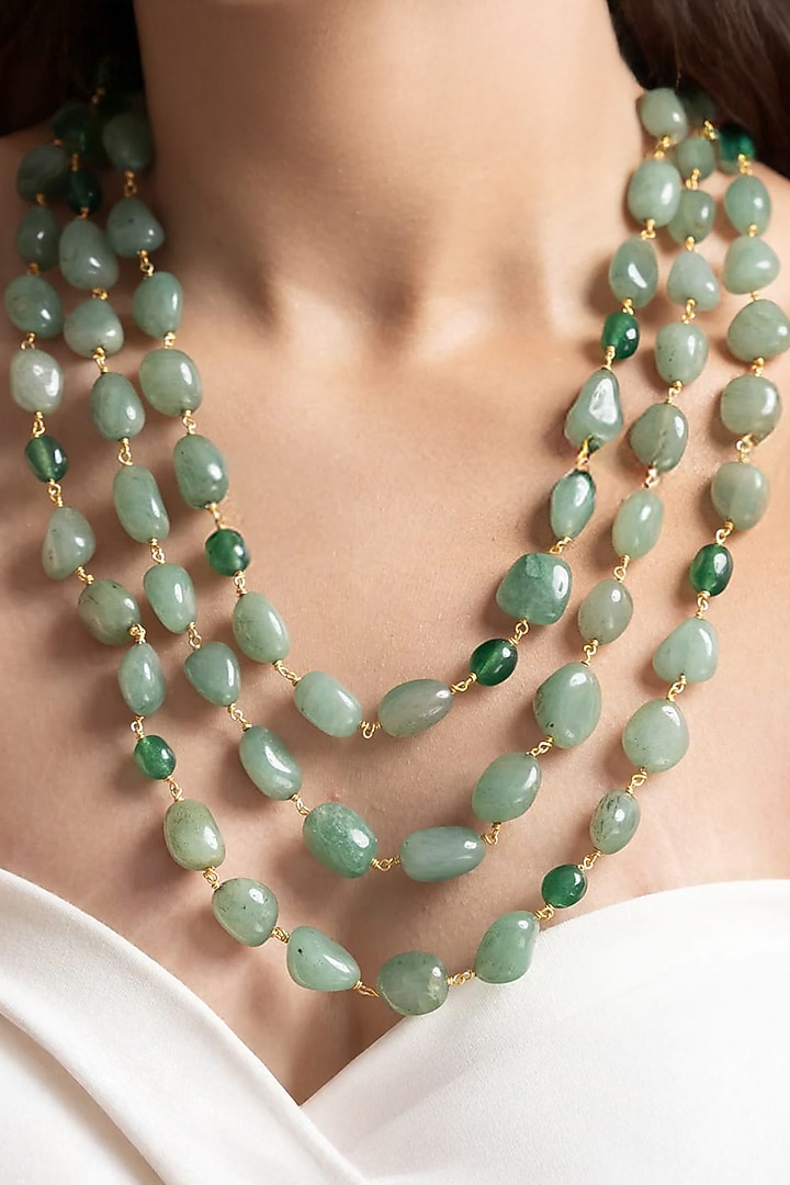 Green Aventurine Tumbled Stone Mala by Joules By Radhika at Pernia's Pop Up Shop