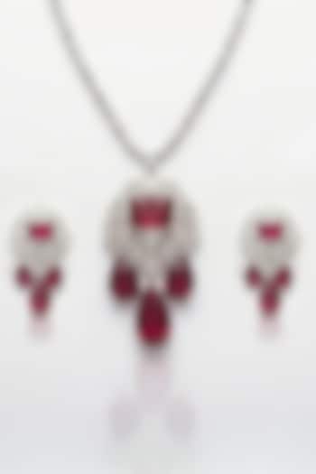 White Finish Diamond & Ruby Stone Necklace Set by Joules By Radhika at Pernia's Pop Up Shop