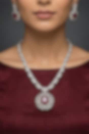 White Finish Diamond & Ruby Stone Necklace Set by Joules By Radhika at Pernia's Pop Up Shop
