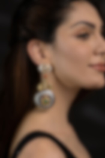 Gold Finish Blue Kundan Polki Dangler Earrings by Joules By Radhika at Pernia's Pop Up Shop