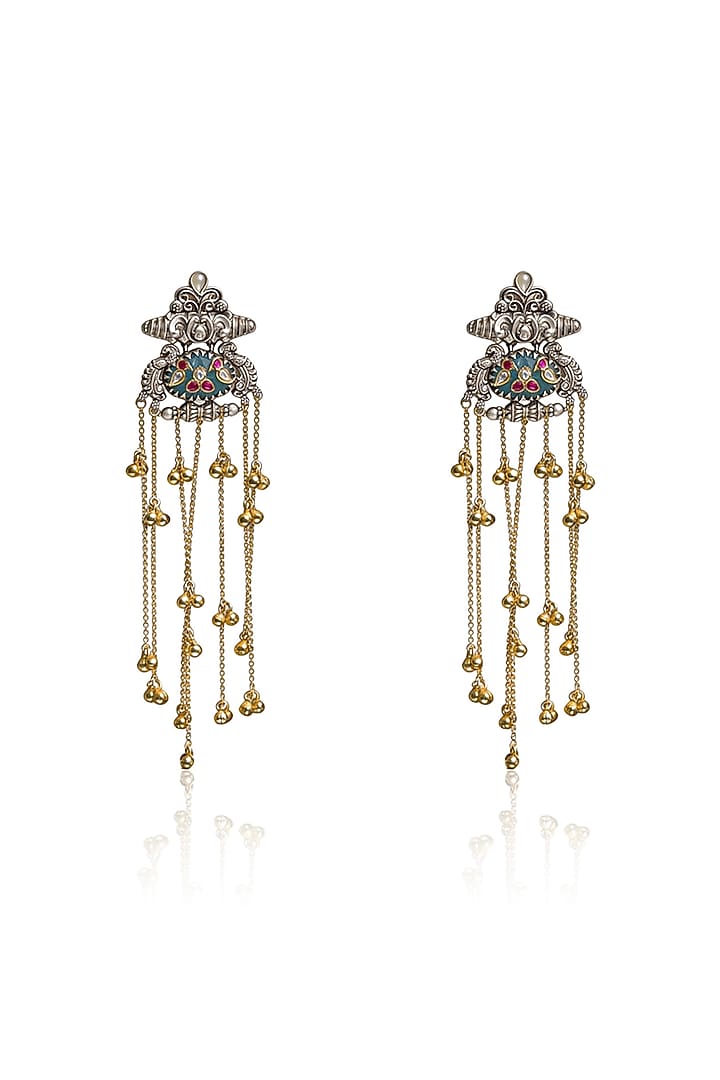 Gold Finish Kundan Polki & Ghungroo Dangler Earrings by Joules By Radhika at Pernia's Pop Up Shop