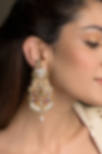 Gold Finish Multi-Colored Kundan Polki & Seed Pearl Dangler Earrings by Joules By Radhika at Pernia's Pop Up Shop