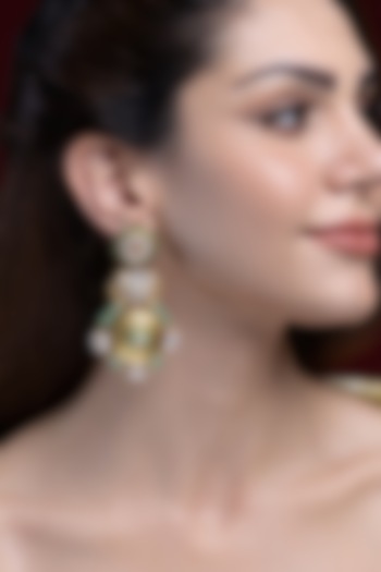 Gold Finish Kundan Polki & Jade Stone Dangler Earrings by Joules By Radhika at Pernia's Pop Up Shop