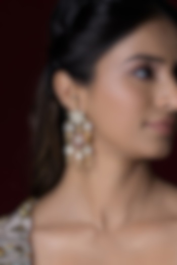 Gold Finish Kundan Polki & Red Stone Dangler Earrings by Joules By Radhika at Pernia's Pop Up Shop