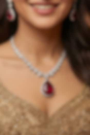 White Finish Diamond & Ruby Stone Necklace Set by Joules By Radhika at Pernia's Pop Up Shop