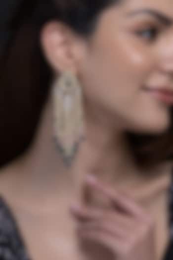 Gold Finish Kundan Polki & Multi-Colored Beaded Dangler Earrings by Joules By Radhika at Pernia's Pop Up Shop