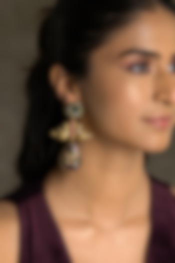 Gold Finish Blue & Pink Stone Dangler Earrings by Joules By Radhika at Pernia's Pop Up Shop