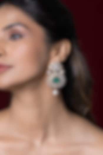 Gold Finish Kundan Polki & Green Stone Dangler Earrings by Joules By Radhika at Pernia's Pop Up Shop