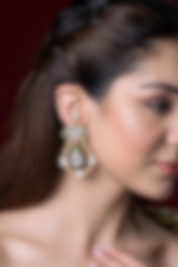 Gold Finish Green Kundan Polki Floral Motifs Dangler Earrings by Joules By Radhika at Pernia's Pop Up Shop