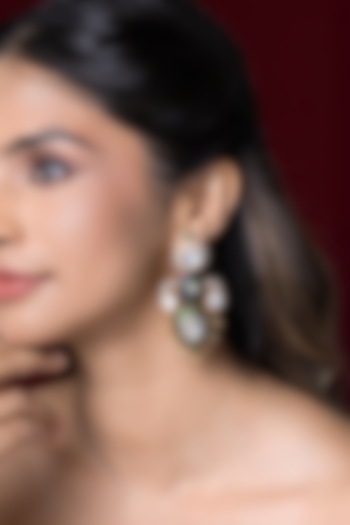 Gold Finish Green Kundan Polki Dangler Earrings by Joules By Radhika at Pernia's Pop Up Shop