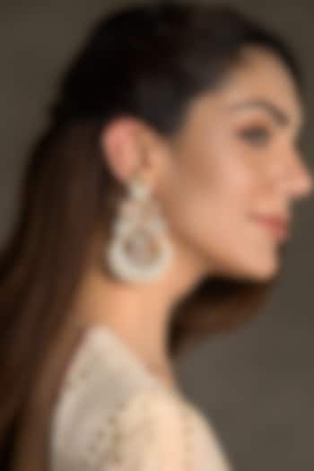 Gold Finish Kundan Polki Chandbali Earchains by Joules By Radhika at Pernia's Pop Up Shop