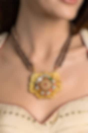 Gold Finish Kundan Polki & Red Beaded Long Necklace by Joules By Radhika at Pernia's Pop Up Shop