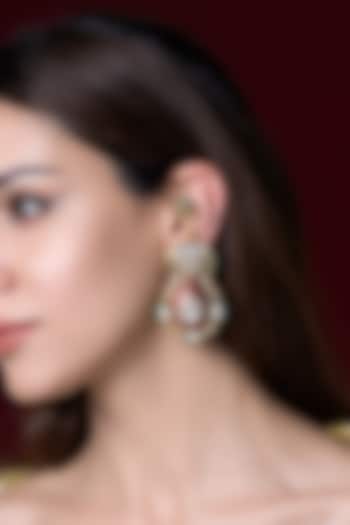 Gold Finish Kundan Polki Dangler Earchains by Joules By Radhika at Pernia's Pop Up Shop
