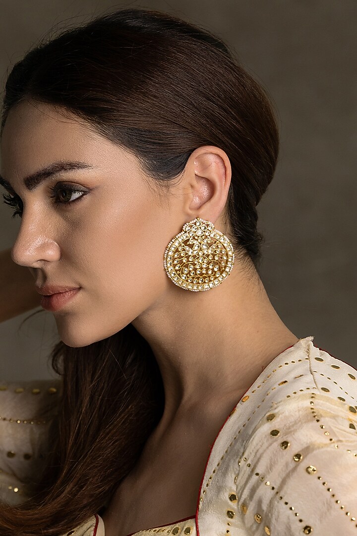 Gold Finish Brass Stud Earrings by Joules By Radhika at Pernia's Pop Up Shop