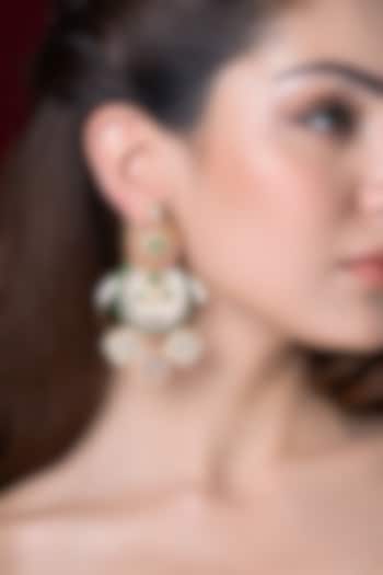 Gold Finish Kundan Polki & Seed Pearl Chandbali Earrings by Joules By Radhika at Pernia's Pop Up Shop