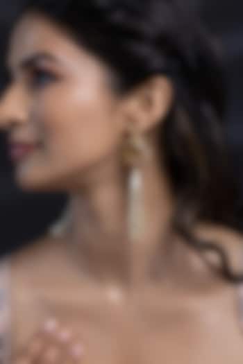 Gold Finish Yellow Stone & Gold Beaded Dangler Earrings by Joules By Radhika at Pernia's Pop Up Shop