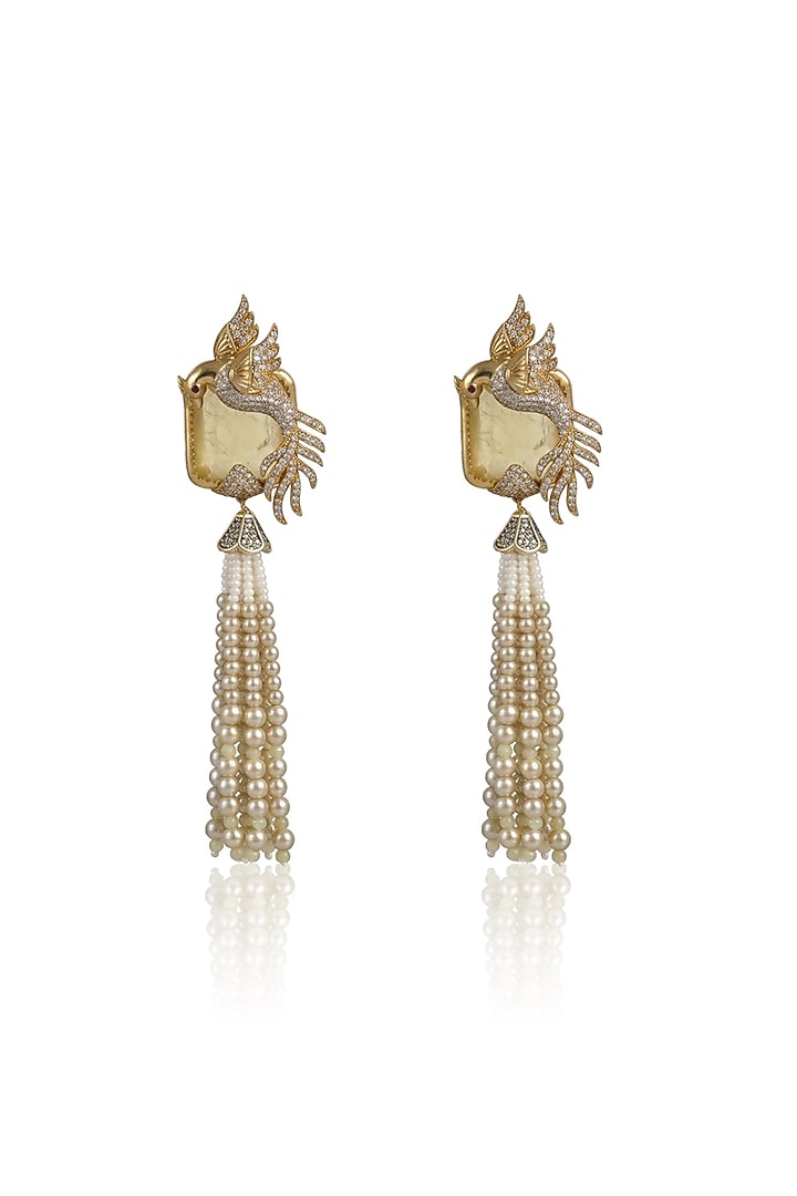 Gold Finish Yellow Stone & Gold Beaded Dangler Earrings by Joules By Radhika at Pernia's Pop Up Shop