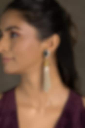 Gold Finish Green Stone & Gold Beaded Dangler Earrings by Joules By Radhika at Pernia's Pop Up Shop