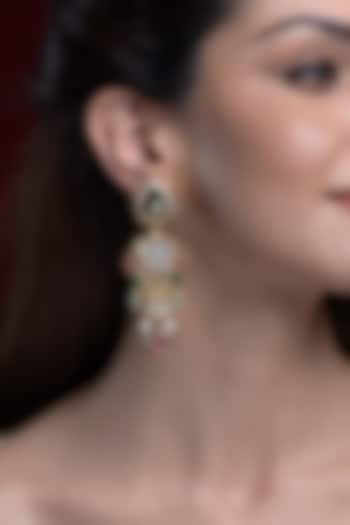 Gold Finish Kundan Polki & Multi-Colored Stone Dangler Earrings by Joules By Radhika at Pernia's Pop Up Shop