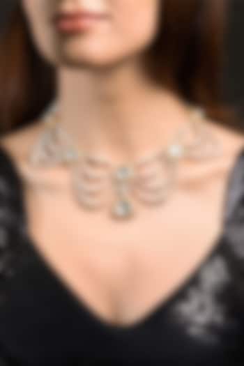 Gold Finish Kundan Polki Layered Necklace Set by Joules By Radhika at Pernia's Pop Up Shop