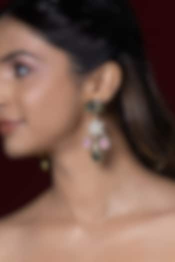 Gold Finish Kundan Polki & Multi-Colored Stone Dangler Earrings by Joules By Radhika at Pernia's Pop Up Shop