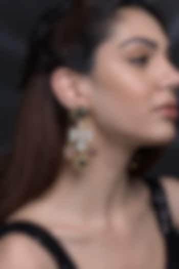 Gold Finish Kundan Polki & Multi-Colored Stone Dangler Earrings by Joules By Radhika at Pernia's Pop Up Shop