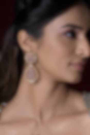 Gold Finish Kundan Polki & Pink Quartz Stone Dangler Earrings by Joules By Radhika at Pernia's Pop Up Shop