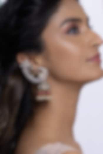 Gold Finish Kundan Polki & Pink Stone Jhumka Earrings by Joules By Radhika at Pernia's Pop Up Shop
