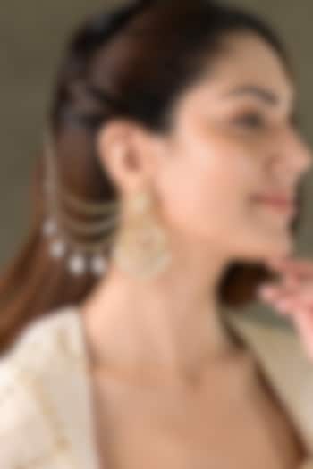 Gold Finish Kundan Polki Dangler Earchains by Joules By Radhika at Pernia's Pop Up Shop