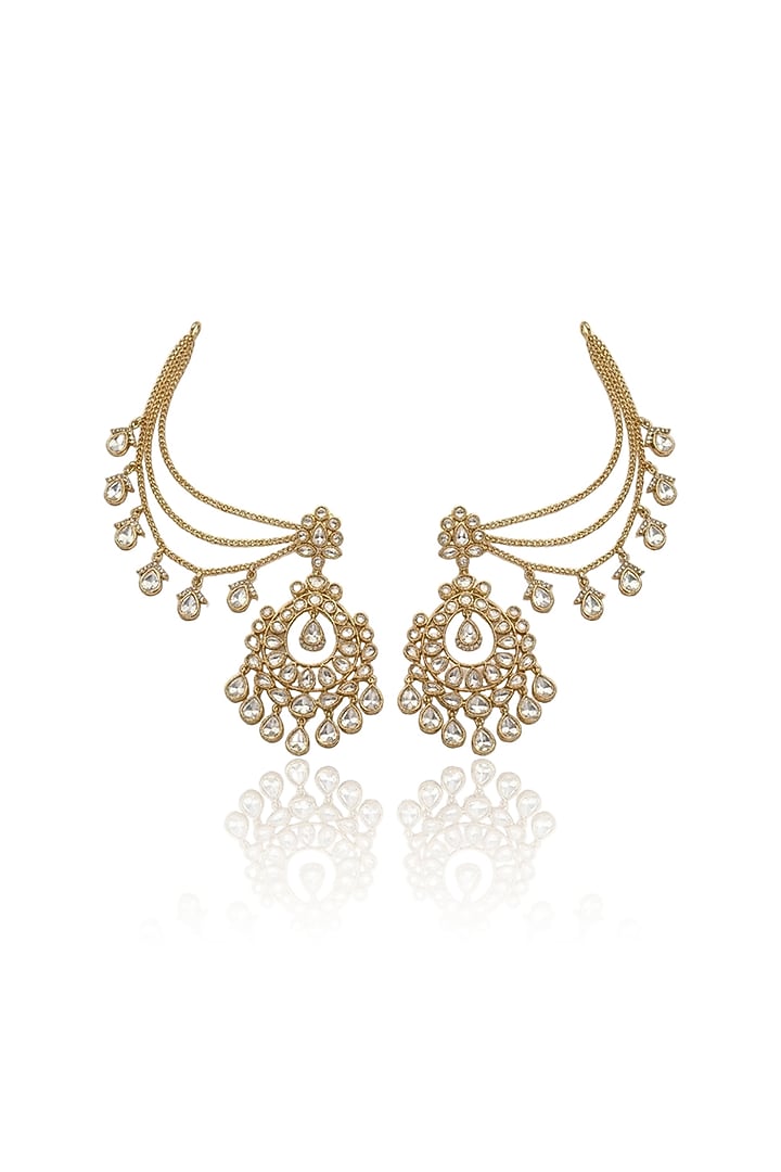 Gold Finish Kundan Polki Dangler Earchains by Joules By Radhika at Pernia's Pop Up Shop