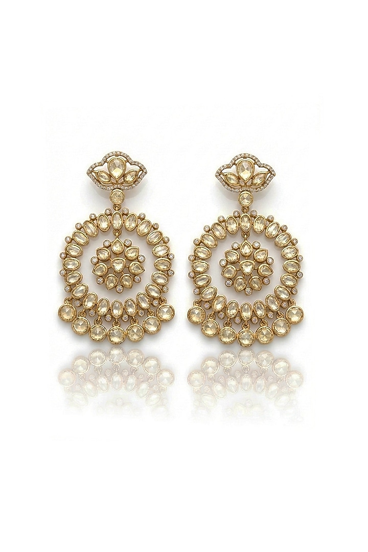 Gold Finish Kundan Polki Chandbali Earrings by Joules By Radhika at Pernia's Pop Up Shop