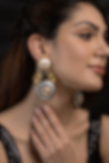 Gold Finish Green Stone Dangler Earrings by Joules By Radhika at Pernia's Pop Up Shop