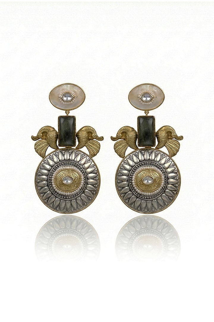 Gold Finish Green Stone Dangler Earrings by Joules By Radhika at Pernia's Pop Up Shop