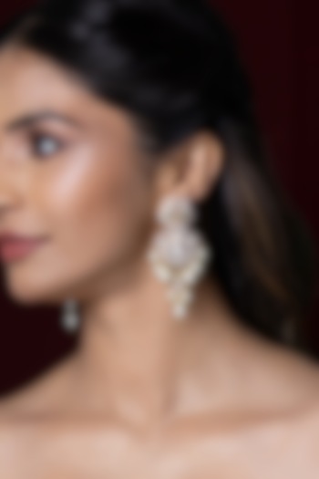 Gold Finish Kundan Polki & Pearl Dangler Earrings by Joules By Radhika at Pernia's Pop Up Shop