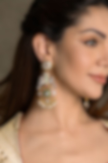 Gold Finish Kundan Polki & Freshwater Pearl Dangler Earrings by Joules By Radhika at Pernia's Pop Up Shop