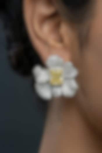 White Finish Zircon & Yellow Stone Floral Stud Earrings by Joules By Radhika at Pernia's Pop Up Shop