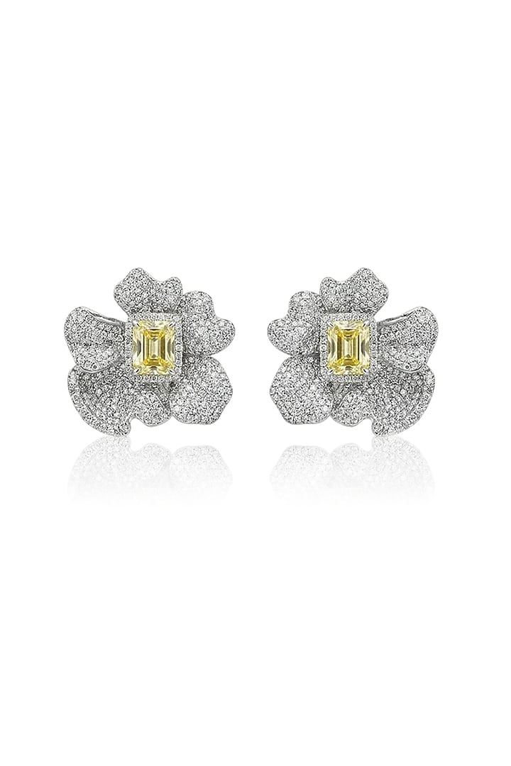 White Finish Zircon & Yellow Stone Floral Stud Earrings by Joules By Radhika at Pernia's Pop Up Shop
