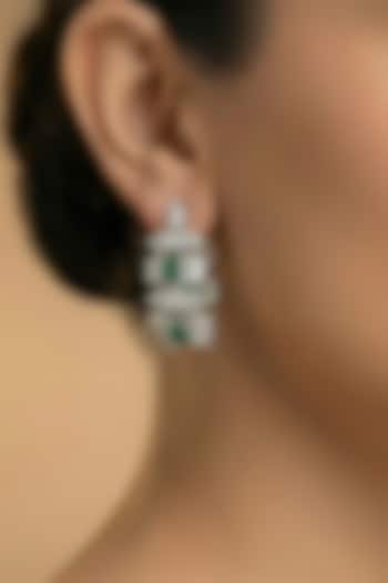 White Finish Zircon & Emerald Stone Dangler Earrings by Joules By Radhika at Pernia's Pop Up Shop