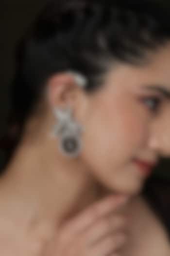 Gold Finish Black Gemstone Detachable Floral Ear Cuffs by Joules By Radhika at Pernia's Pop Up Shop