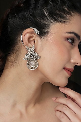 Gold Finish Crystal Detachable Floral Earcuffs by Joules By Radhika