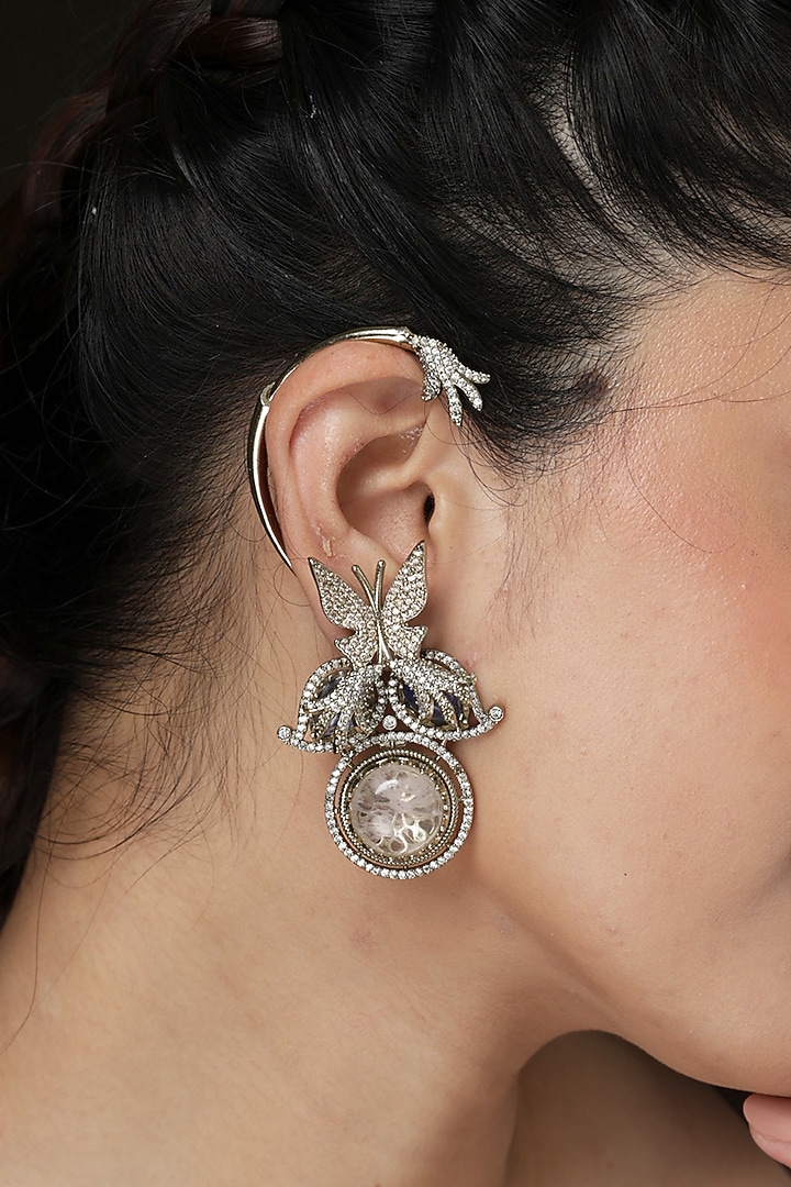 Gold Finish Crystal Detachable Floral Earcuffs by Joules By Radhika at Pernia's Pop Up Shop