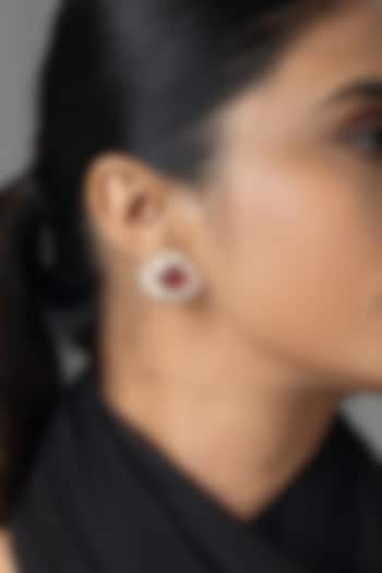 Gold Finish Kundan Polki & Red Stone Stud Earrings by Joules By Radhika at Pernia's Pop Up Shop