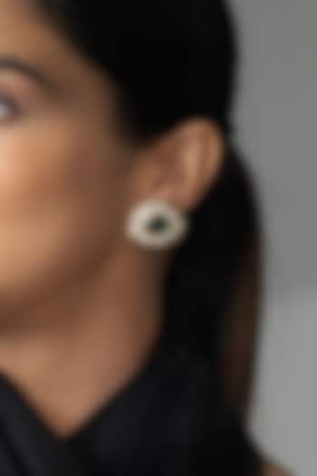 Gold Finish Kundan Polki & Green Stone Stud Earrings by Joules By Radhika at Pernia's Pop Up Shop