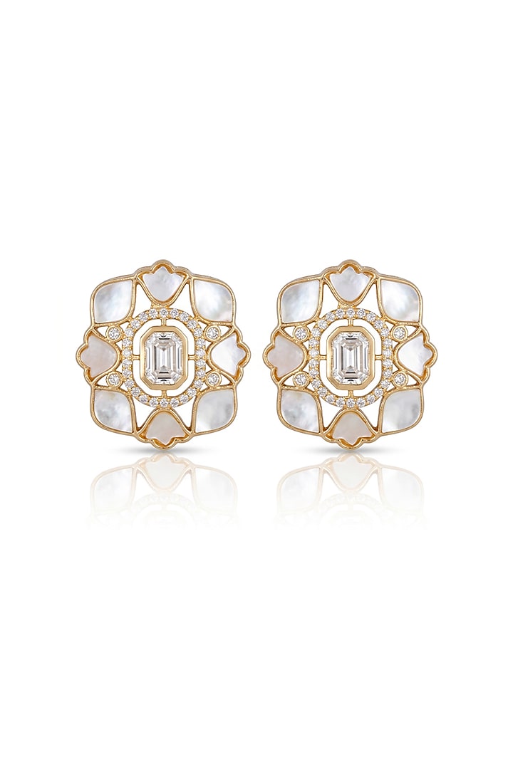 Gold Finish Kundan Polki Floral Stud Earrings by Joules By Radhika at Pernia's Pop Up Shop