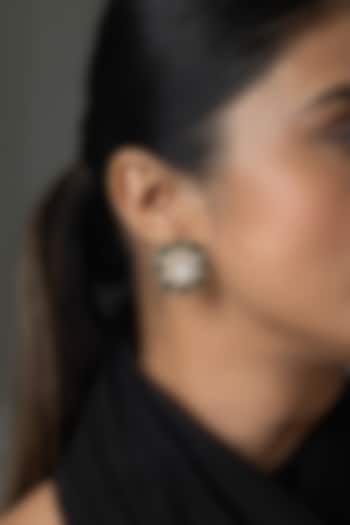 Gold Finish Green Kundan Polki Floral Stud Earrings by Joules By Radhika at Pernia's Pop Up Shop