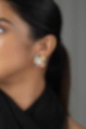 Gold Finish Multi-Colored Kundan Polki Floral Stud Earrings by Joules By Radhika at Pernia's Pop Up Shop